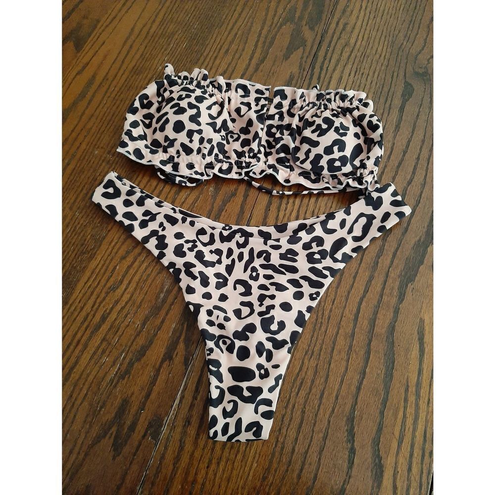 New Medium Size 6 Zaful Cheetah Leopard Print Cheeky Ruffle Bikini